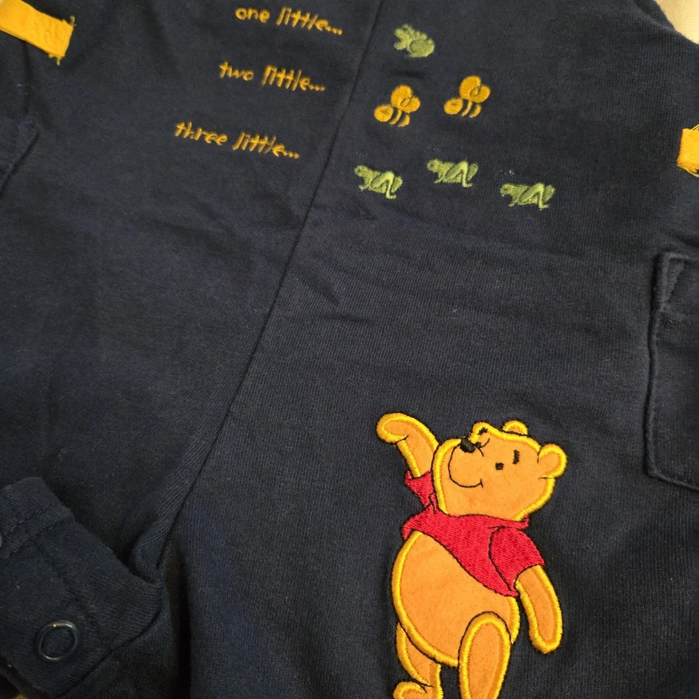 Vintage Y2k 3 Little Fish Disney Blue Winnie the Pooh Overalls And Shirt 2pc Set